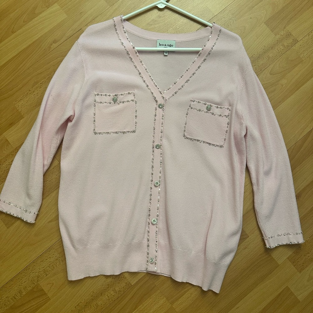 LEO & UGO PARIS - Baby Pink Cardigan with Crystals